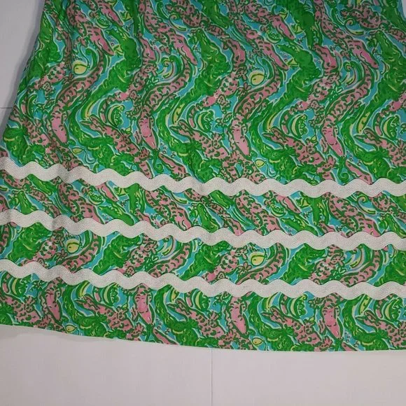 Lilly Pulitzer Green Pink Alligator Print Beaded Dress Size 4 Pink Label scallop - Picture 4 of 9